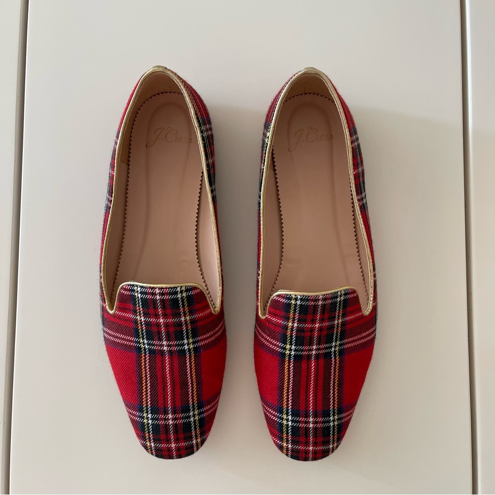 J.Crew Tartan Plaid Loafers in red Size: 8